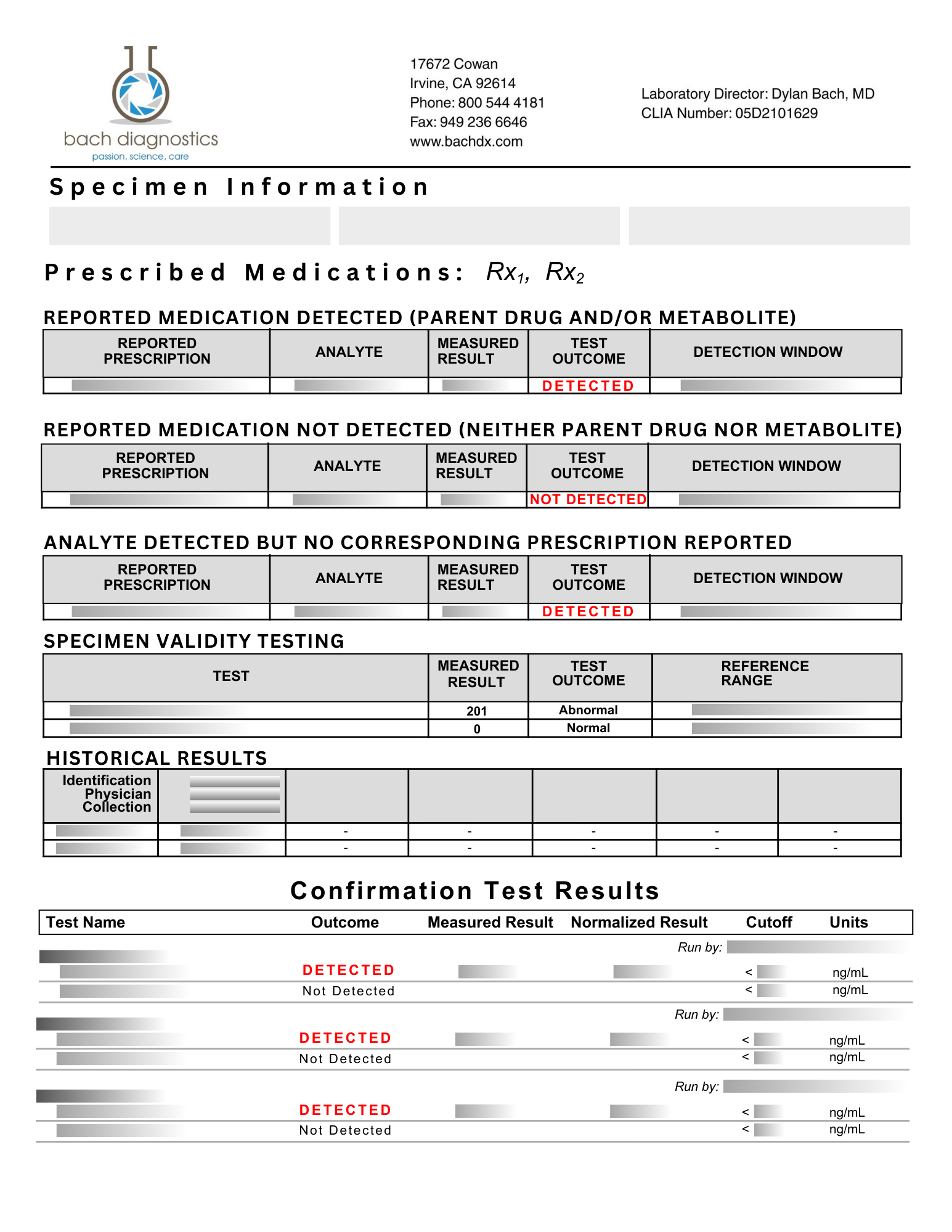 Toxicology Sample Report - Page 1